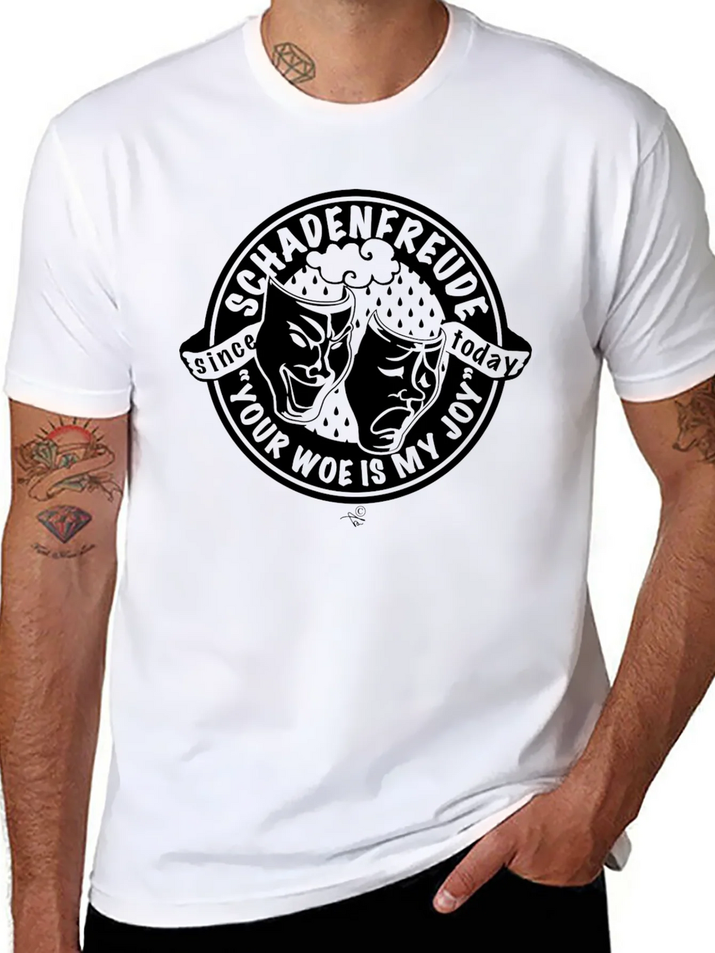 Schadenfreude Drama Mask Graphic Tee - Dark Humor T-Shirt product image 1
