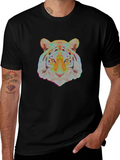 Geometric Tiger Graphic Print Black T-Shirt product image 1