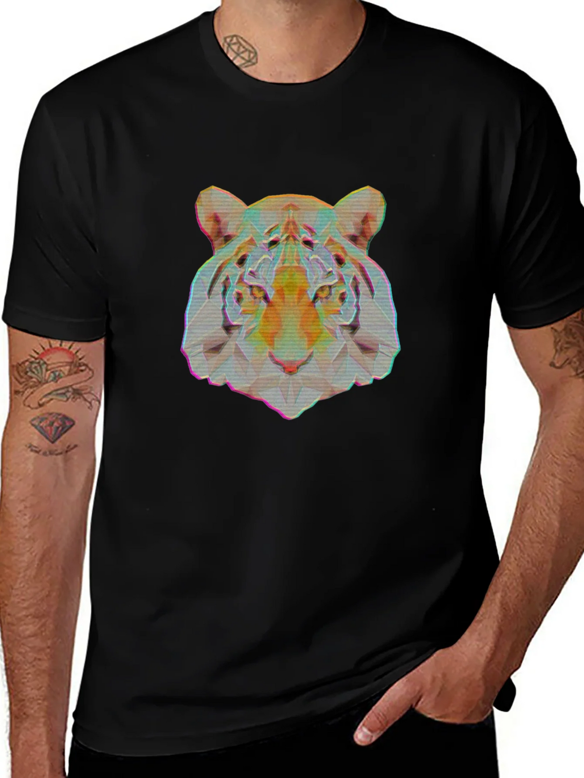 Geometric Tiger Graphic Print Black T-Shirt product image 1
