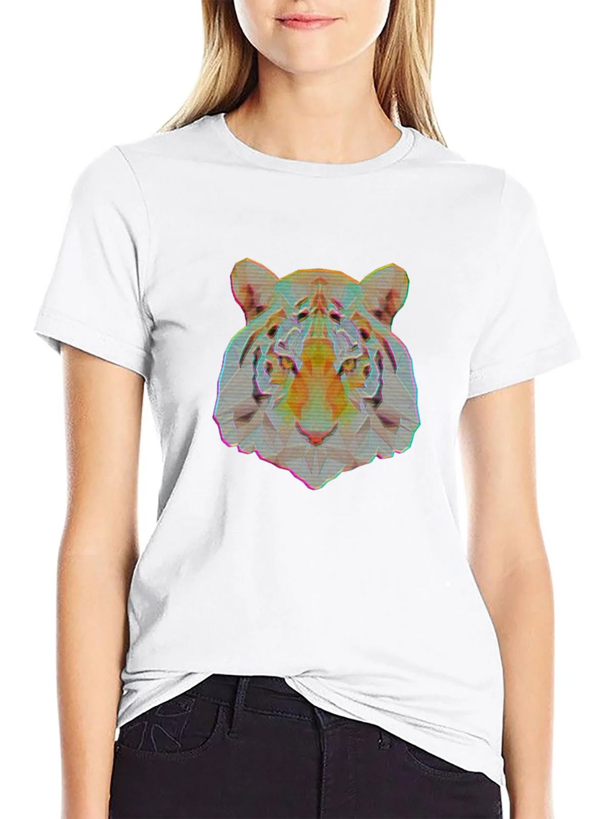 Geometric Tiger Graphic Print Black T-Shirt product image 3