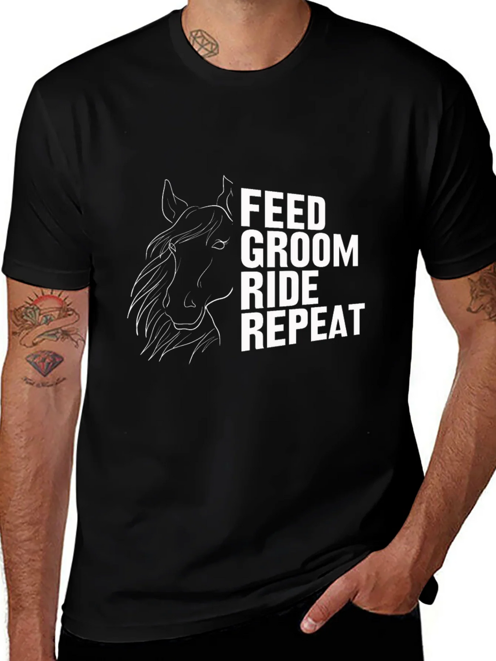 Feed Groom Ride Repeat T-Shirt - Horse Lover Tee product image 1