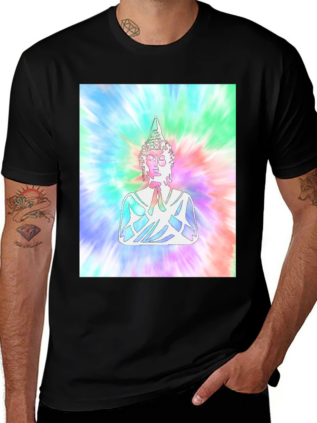 Tie-Dye Buddha Graphic Print T-Shirt product image 1