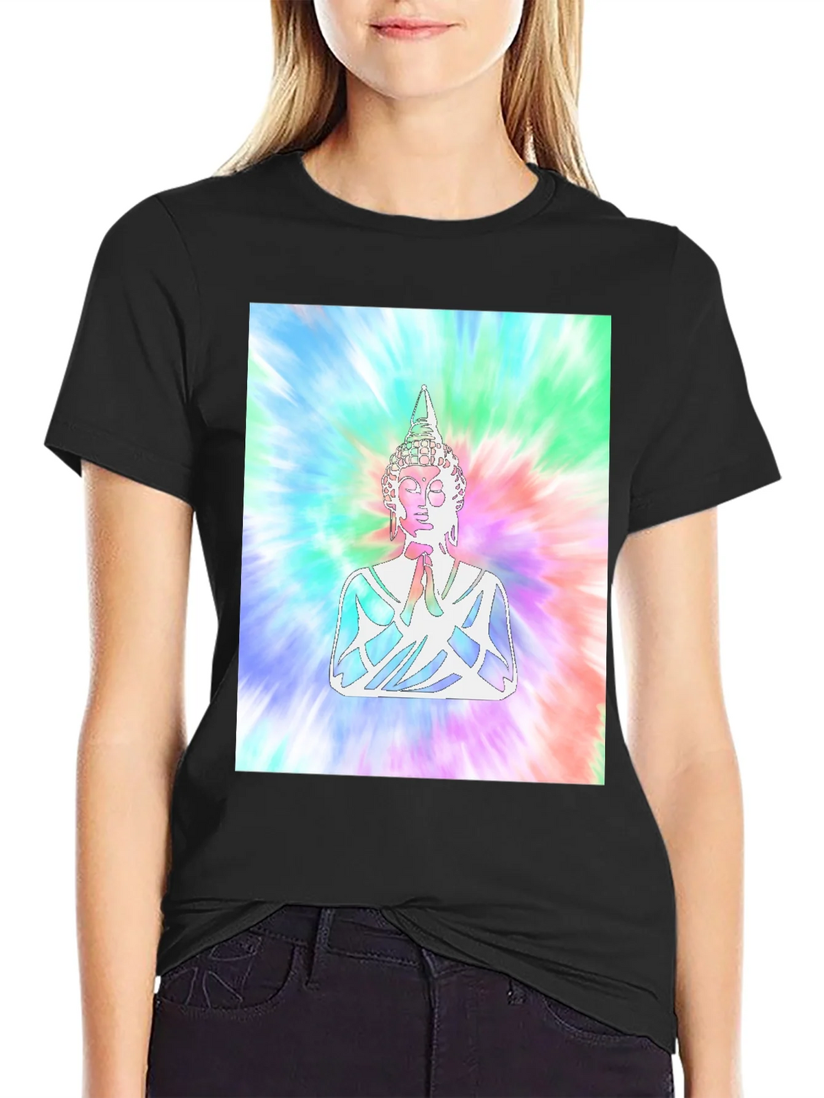 Tie-Dye Buddha Graphic Print T-Shirt product image 2
