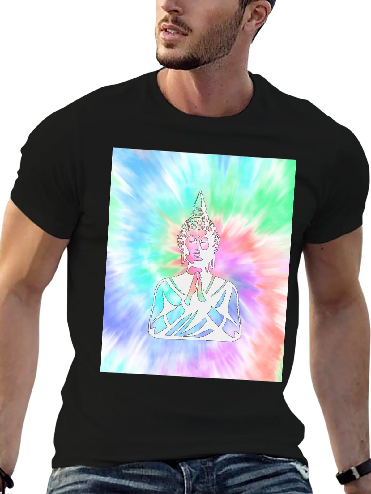 Tie-Dye Buddha Graphic Print T-Shirt product image 6