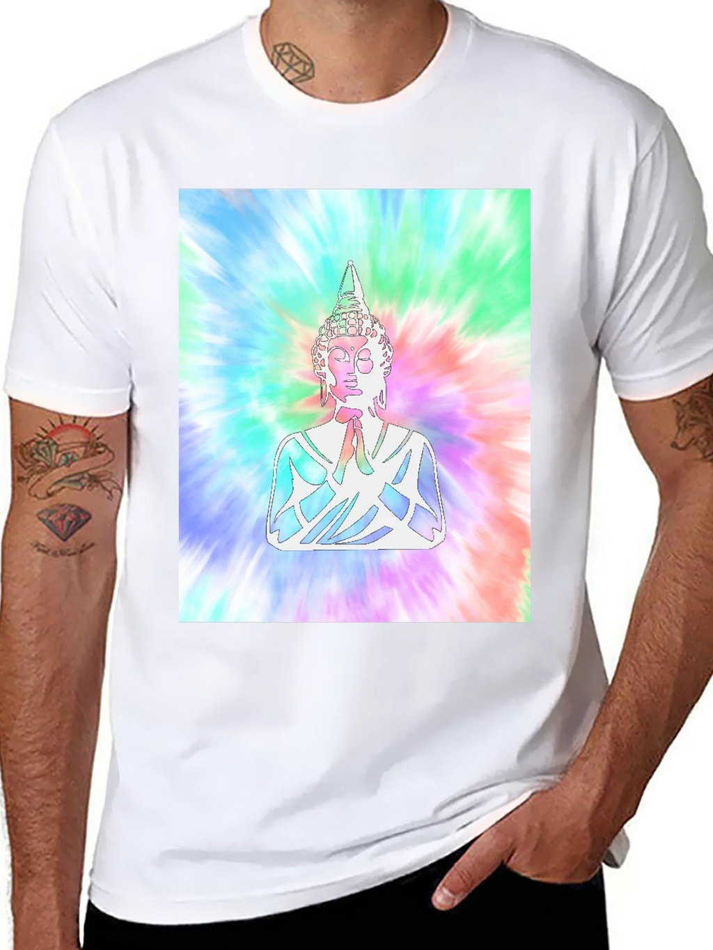 Tie-Dye Buddha Graphic Print T-Shirt product image 7