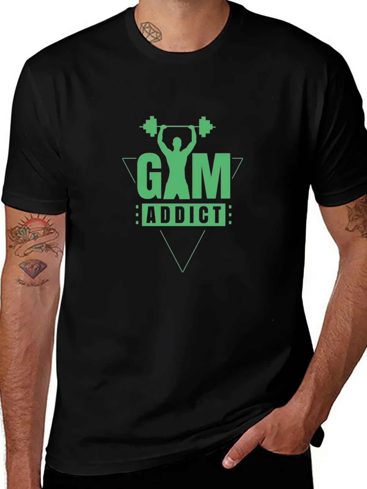 Gym Addict Graphic Tee - Black Cotton Fitness Shirt product image 1
