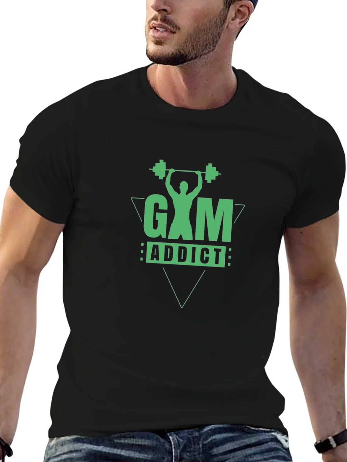 Gym Addict Graphic Tee - Black Cotton Fitness Shirt product image 6