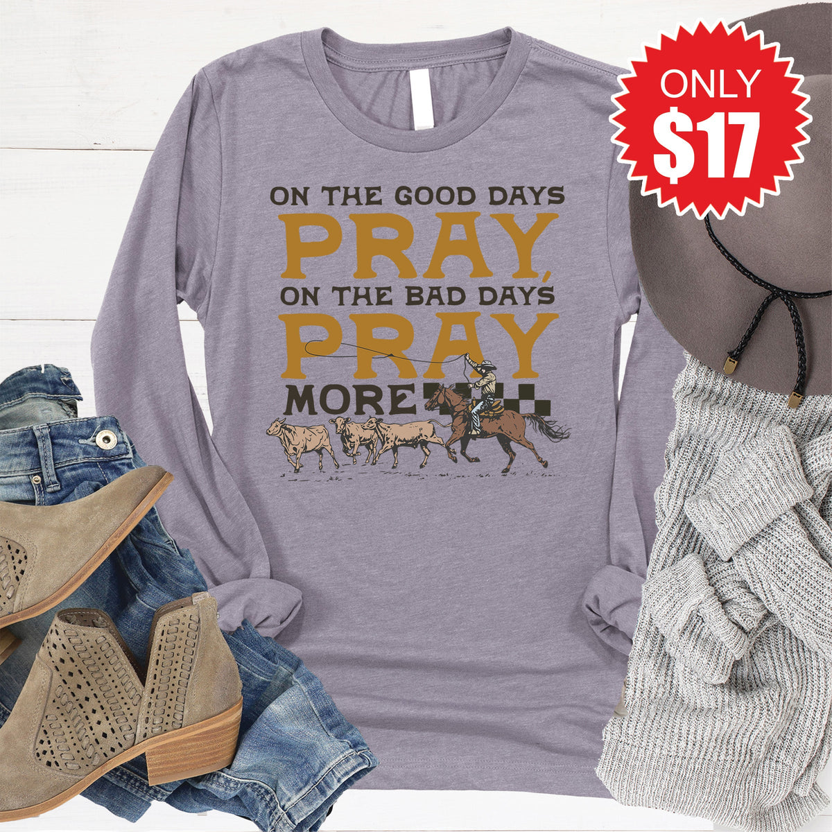 Pray on the Good Days Long Sleeve - Heather Storm - 17 product image 1