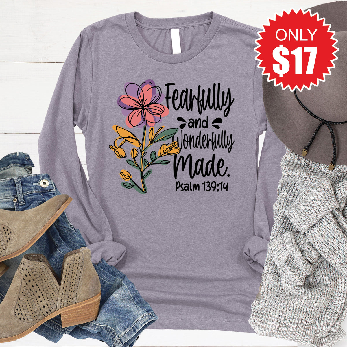 Fearfully and Wonderfully Made Long Sleeve - Heather Storm product image 1