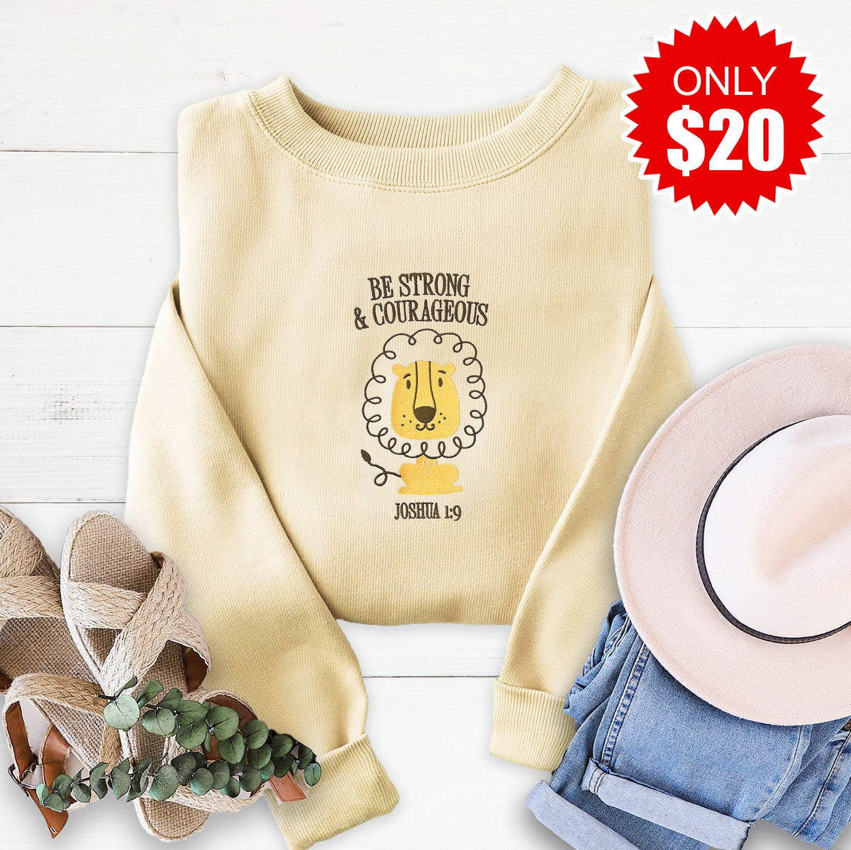 Strong and Courageous Embroidered Crewneck Sweatshirt - 20 product image 1