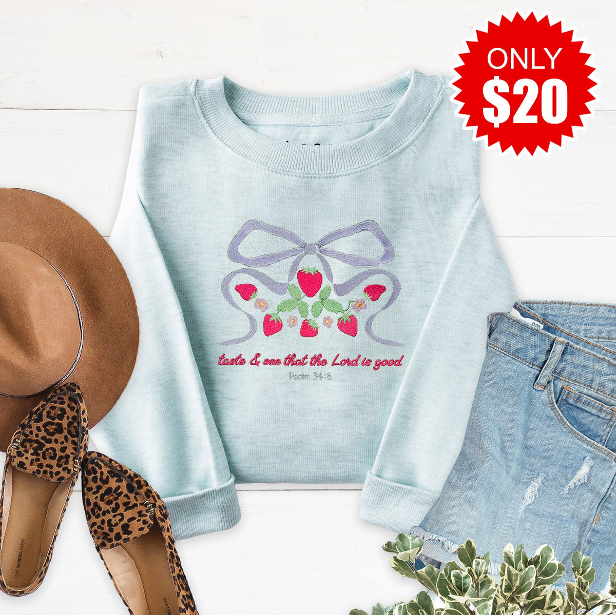 Taste & See Bow Embroidered Crewneck Sweatshirt - 20 product image 1