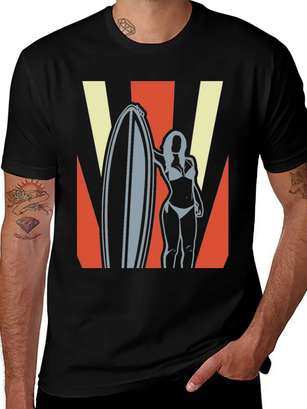 Retro Surfer Girl Graphic Tee - Black product image 1