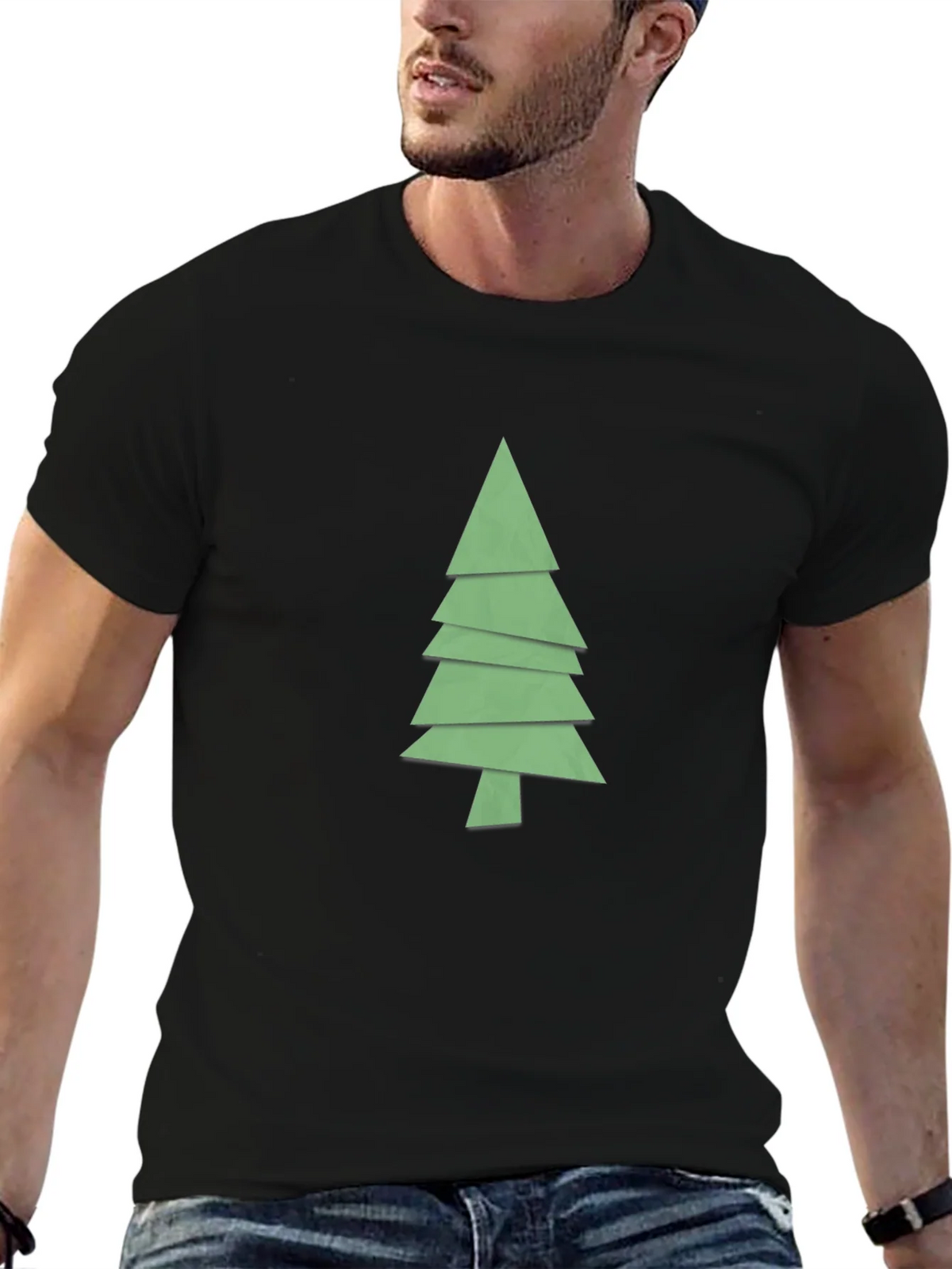 Geometric Christmas Tree Graphic Tee - Black product image 1