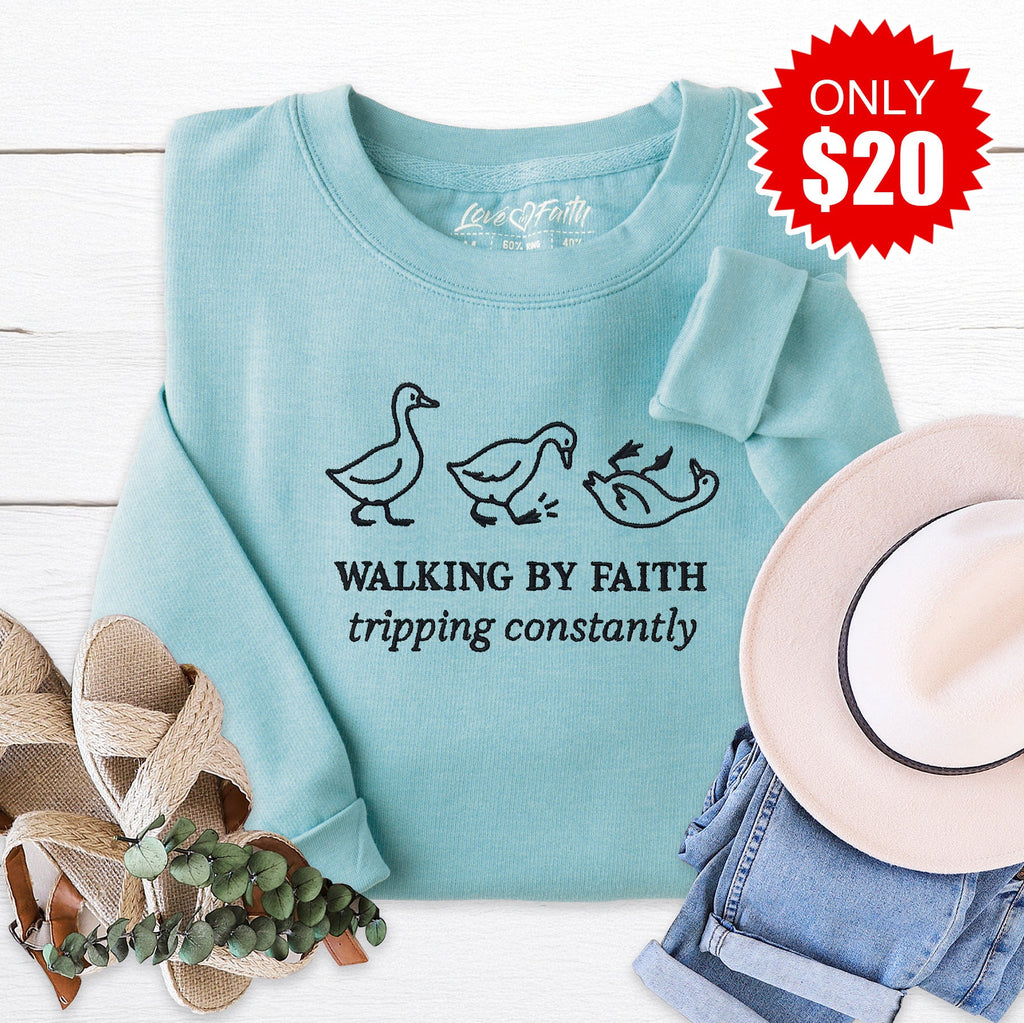 Walking by Faith Embroidered Crewneck Sweatshirt - 20 product image 1