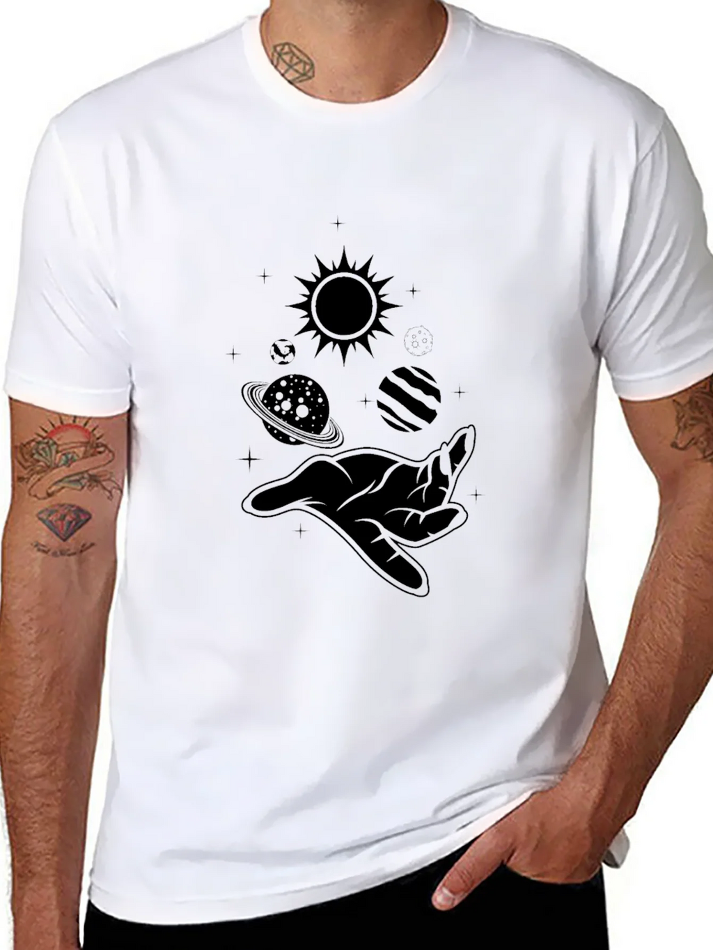 Cosmic Hand Graphic Tee - Black Cotton Comfort product image 3
