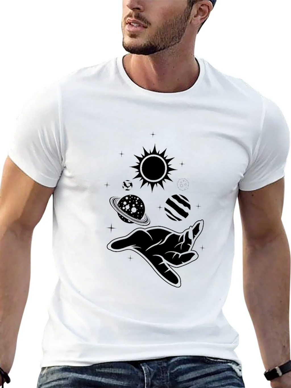 Cosmic Hand Graphic Tee - Black Cotton Comfort product image 4