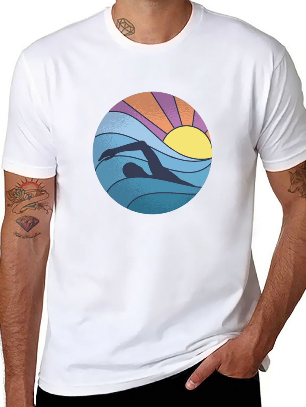 Retro Swimmer Graphic Tee - Black Cotton Blend product image 7
