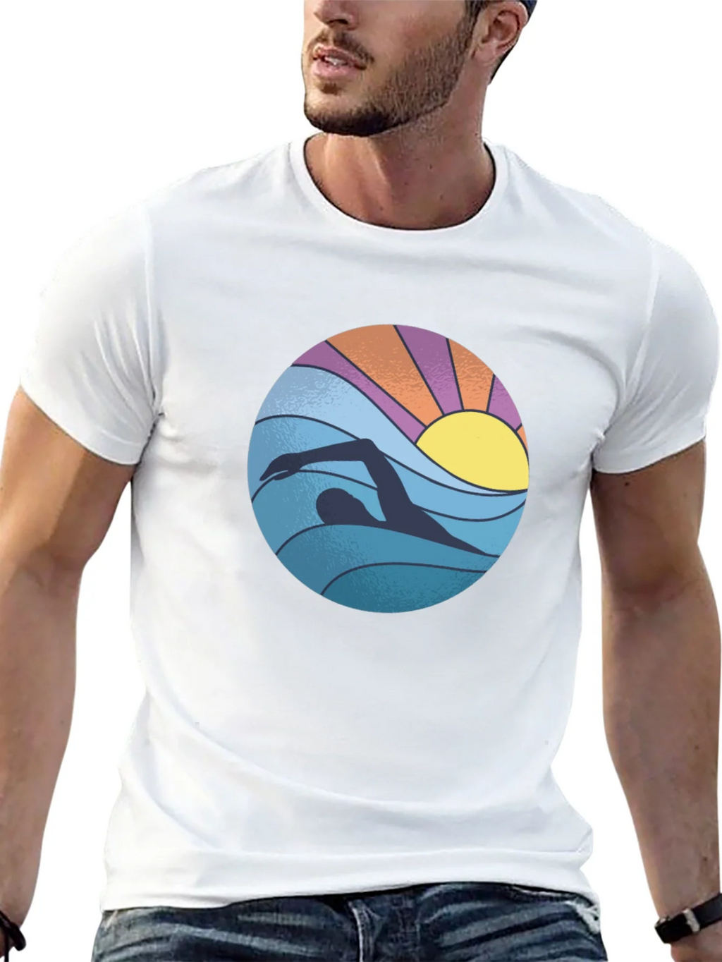Retro Swimmer Graphic Tee - Black Cotton Blend product image 10