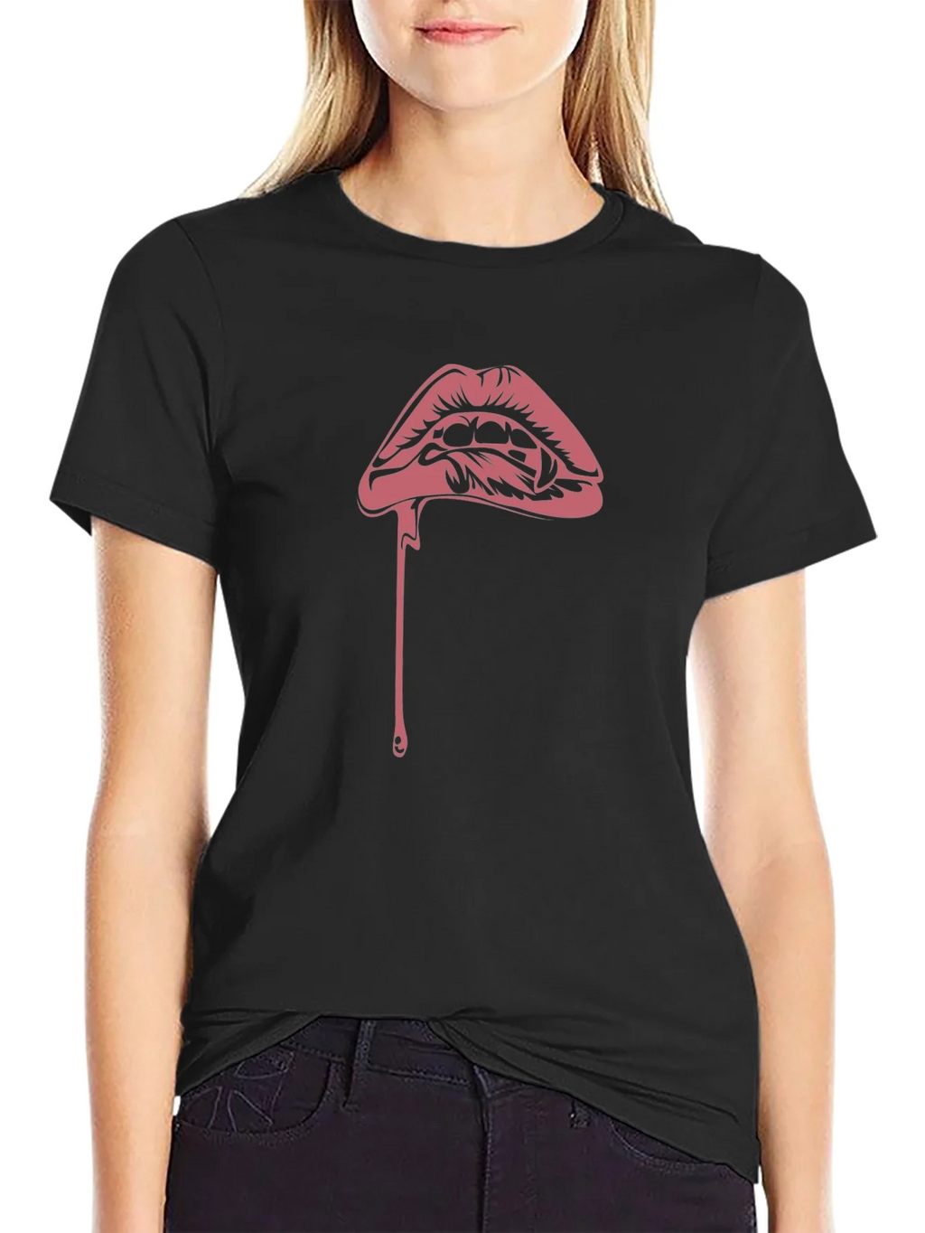 Vampire Kiss Graphic Tee - Black Cotton T-Shirt product image 2