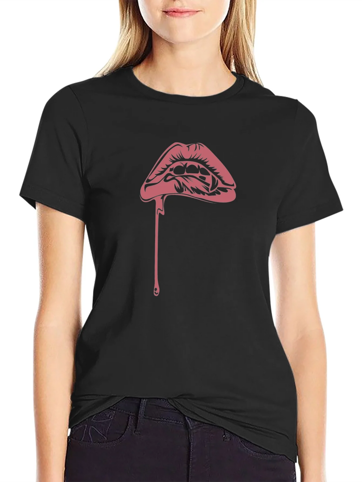 Vampire Kiss Graphic Tee - Black Cotton T-Shirt product image 2