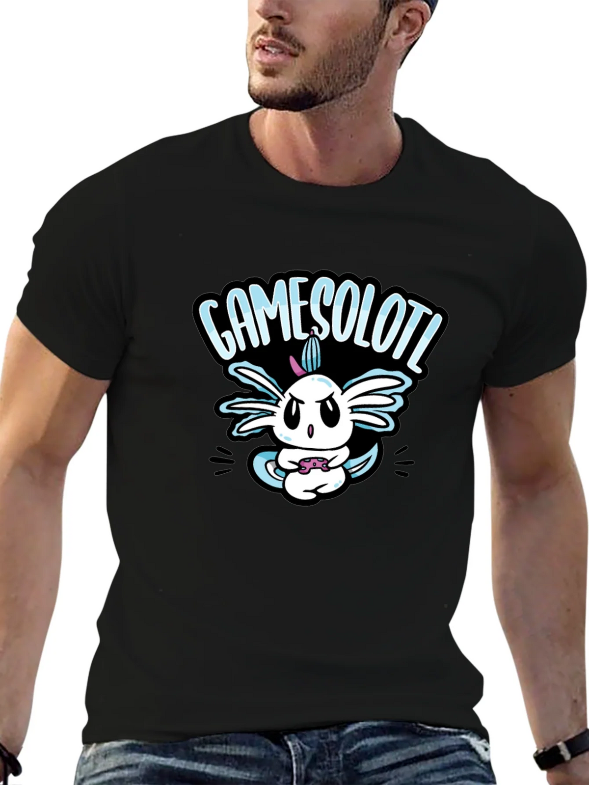 GAMESOLOTL Black Cotton Graphic T-Shirt product image 2