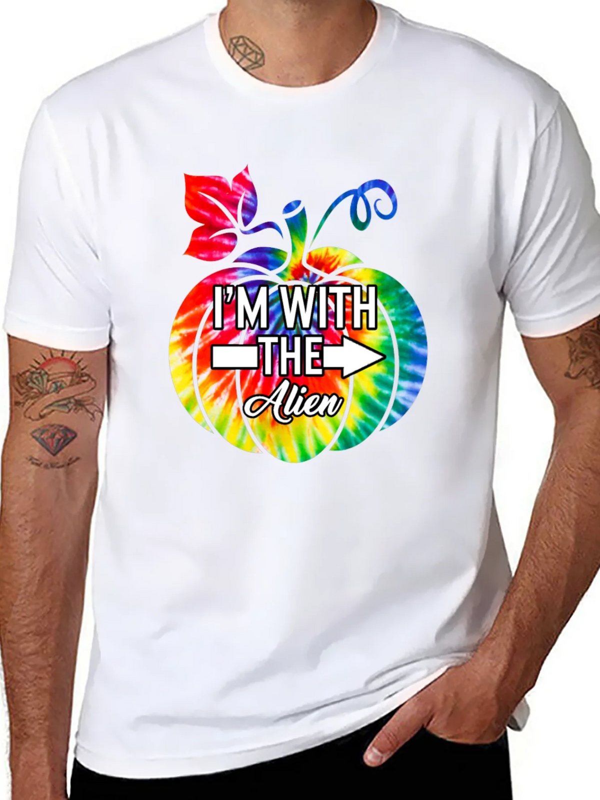 Im With The Alien Tie Dye Pumpkin Halloween T-Shirt product image 7