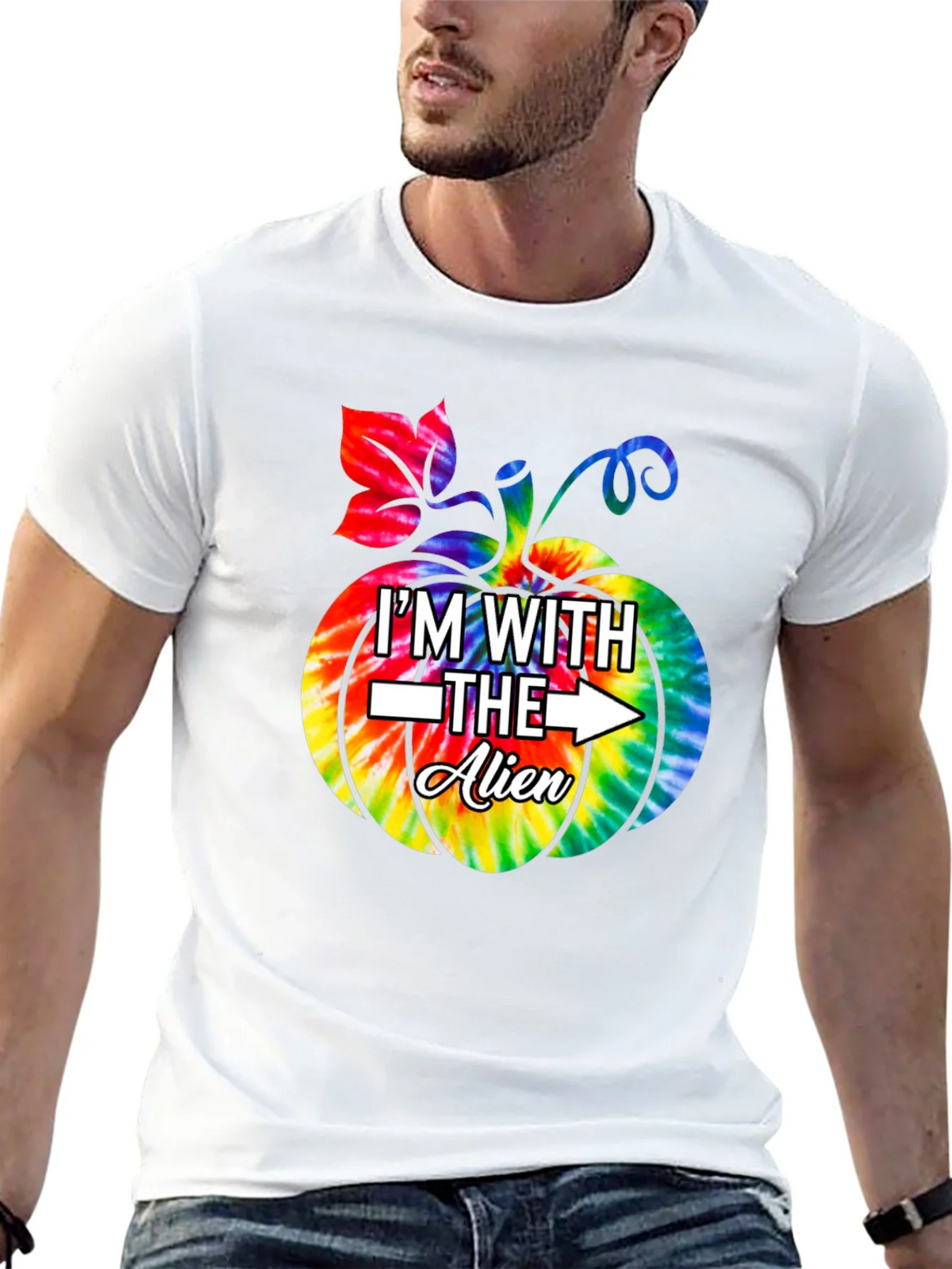 Im With The Alien Tie Dye Pumpkin Halloween T-Shirt product image 12