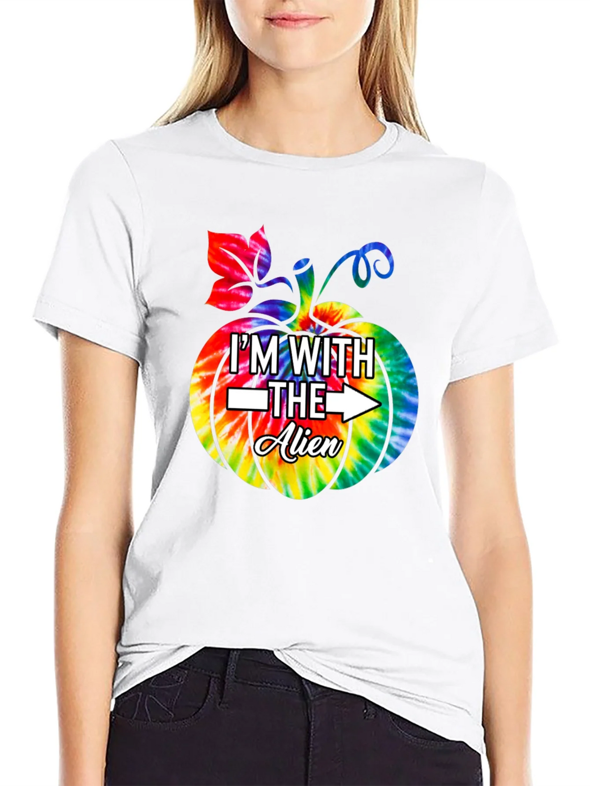 Im With The Alien Tie Dye Pumpkin Halloween T-Shirt product image 8