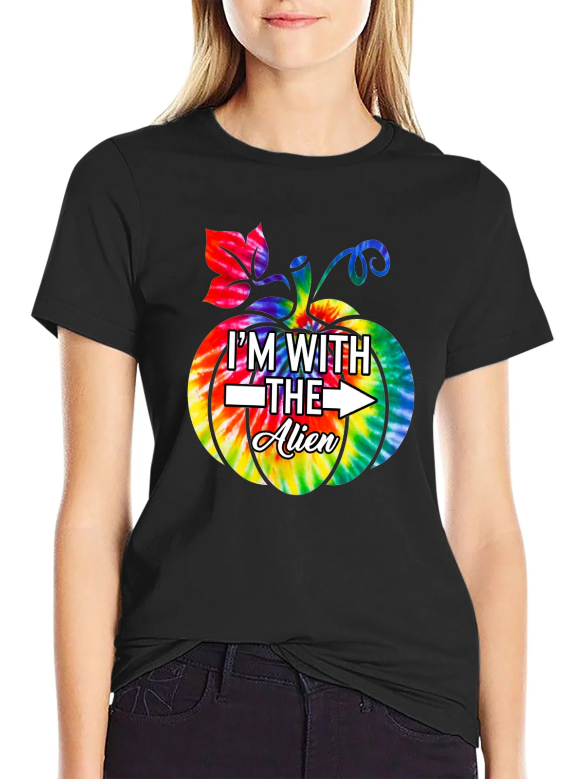 Im With The Alien Tie Dye Pumpkin Halloween T-Shirt product image 2