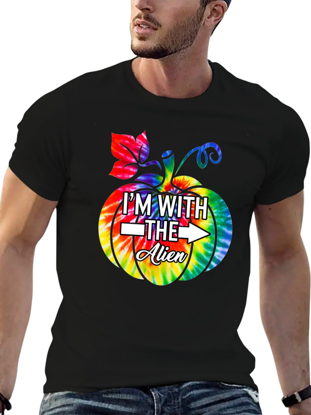 Im With The Alien Tie Dye Pumpkin Halloween T-Shirt product image 6