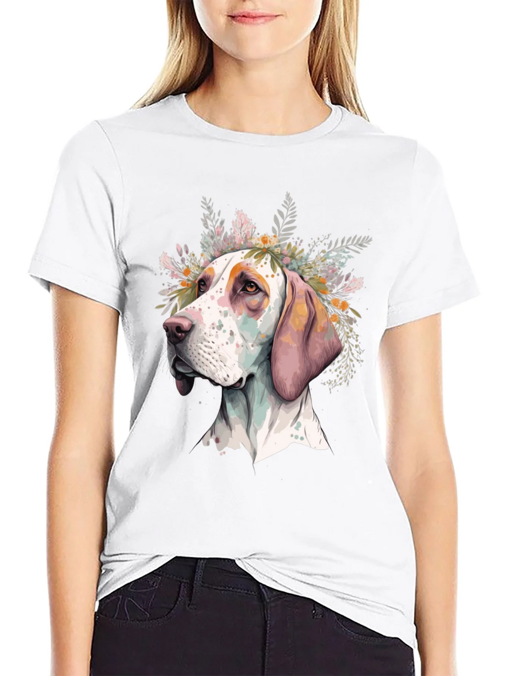 Dog with Flowers Graphic Tee - Unisex Black T-Shirt product image 8