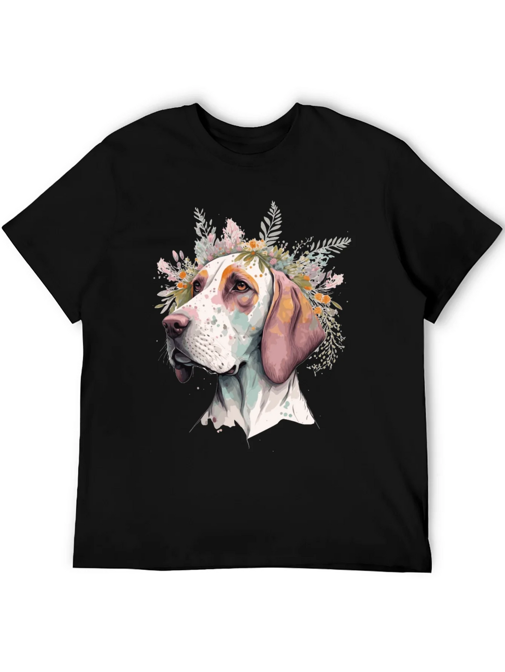 Dog with Flowers Graphic Tee - Unisex Black T-Shirt product image 5