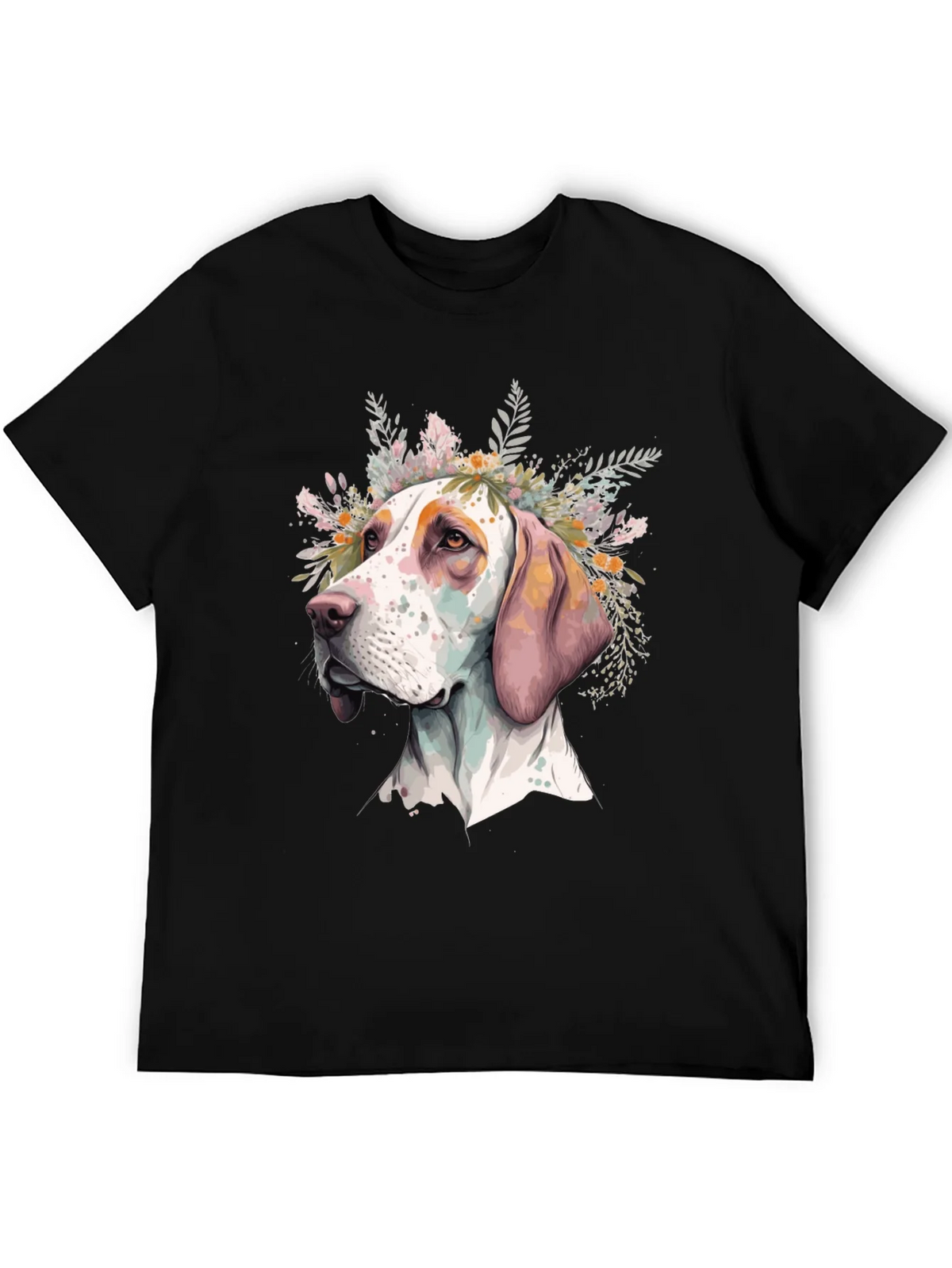 Dog with Flowers Graphic Tee - Unisex Black T-Shirt product image 5