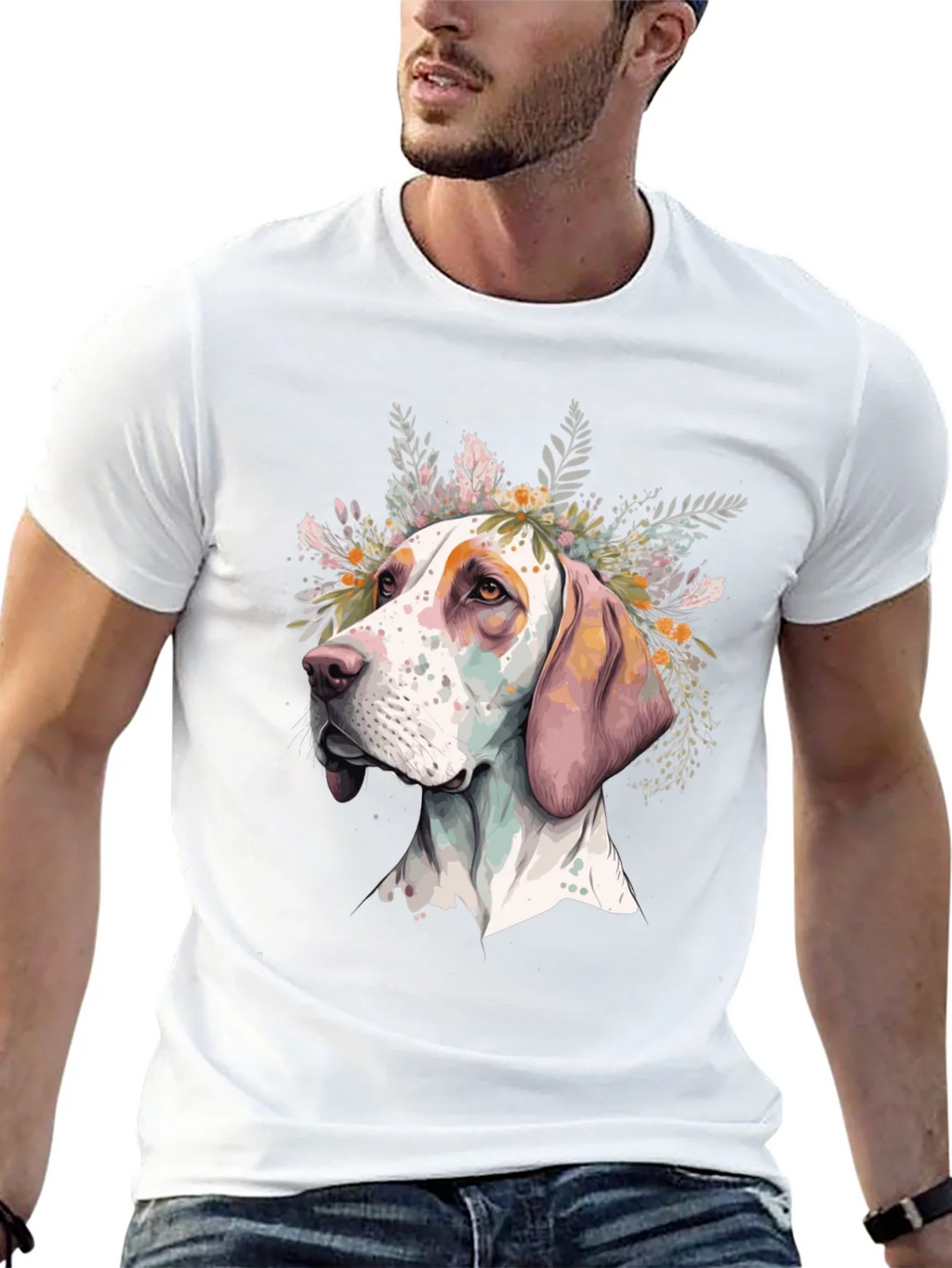 Dog with Flowers Graphic Tee - Unisex Black T-Shirt product image 12