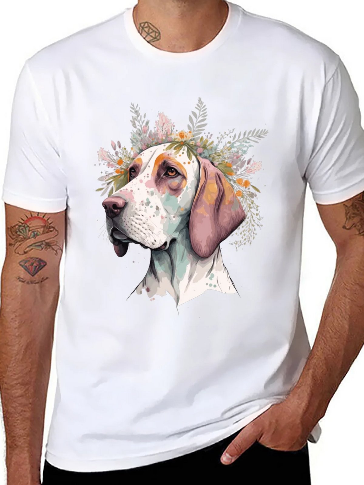 Dog with Flowers Graphic Tee - Unisex Black T-Shirt product image 7