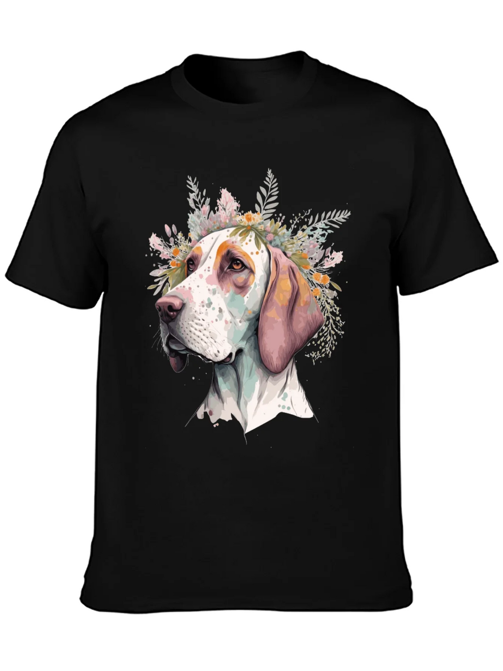 Dog with Flowers Graphic Tee - Unisex Black T-Shirt product image 3