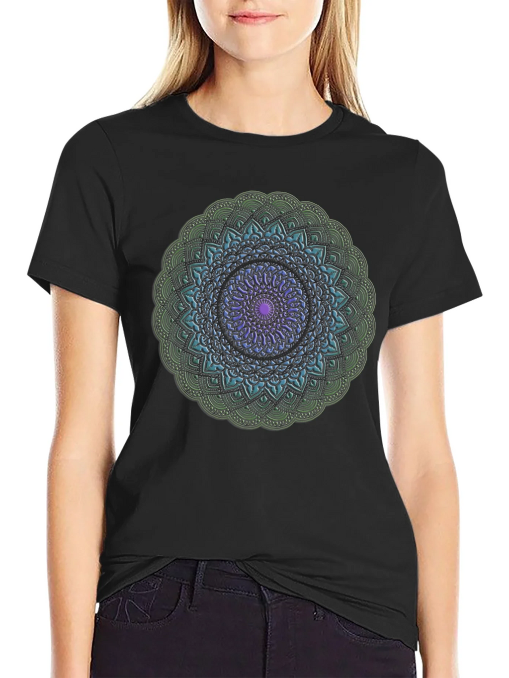 Mandala Design Black T-Shirt product image 2