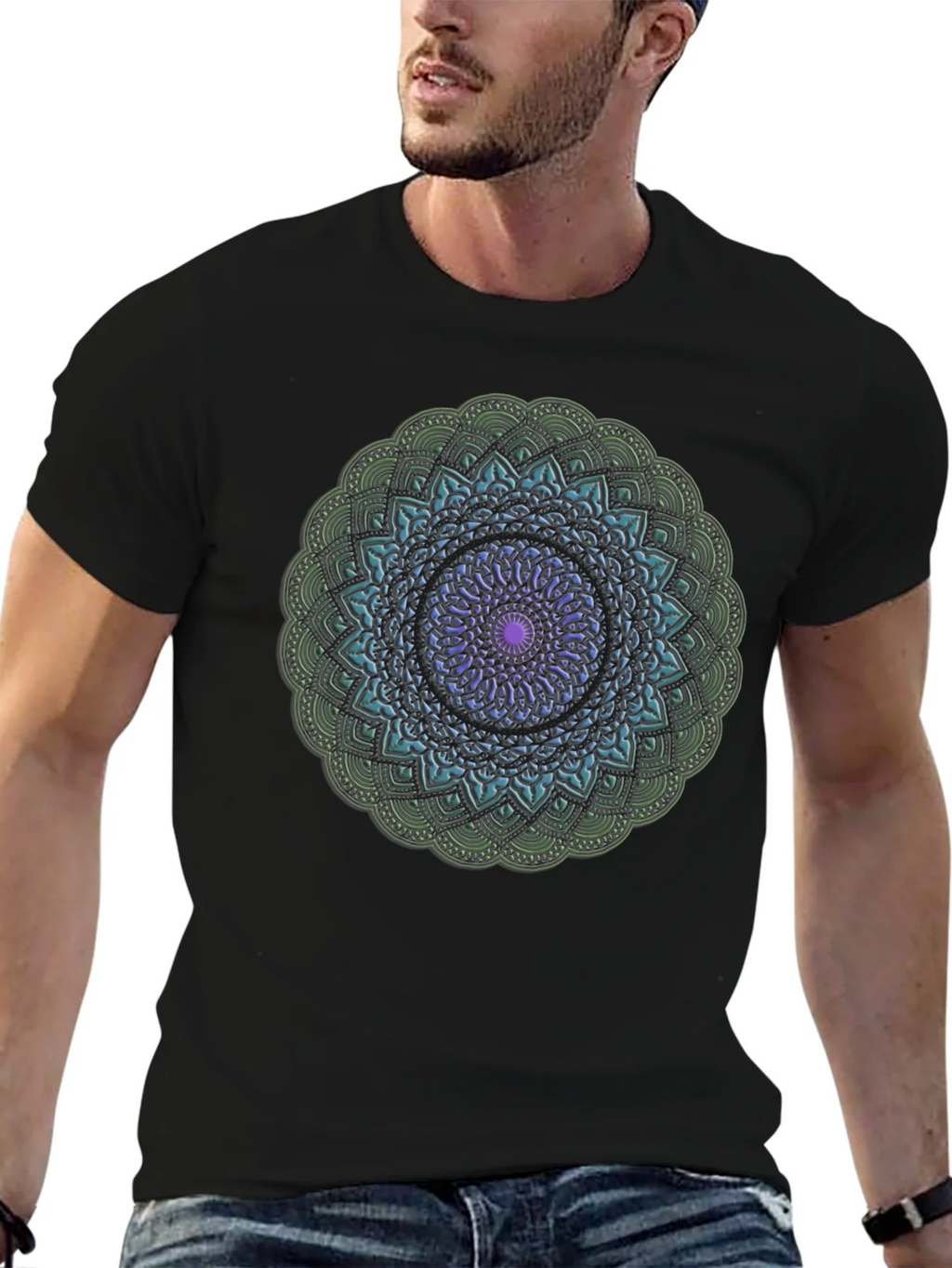Mandala Design Black T-Shirt product image 6