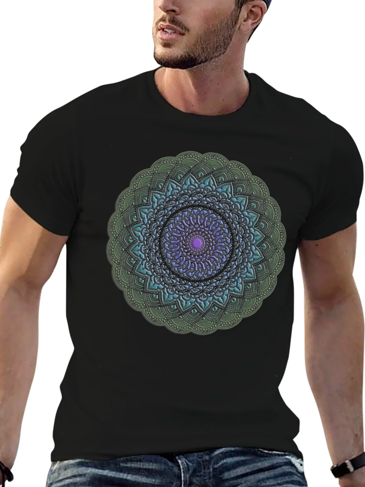 Mandala Design Black T-Shirt product image 6