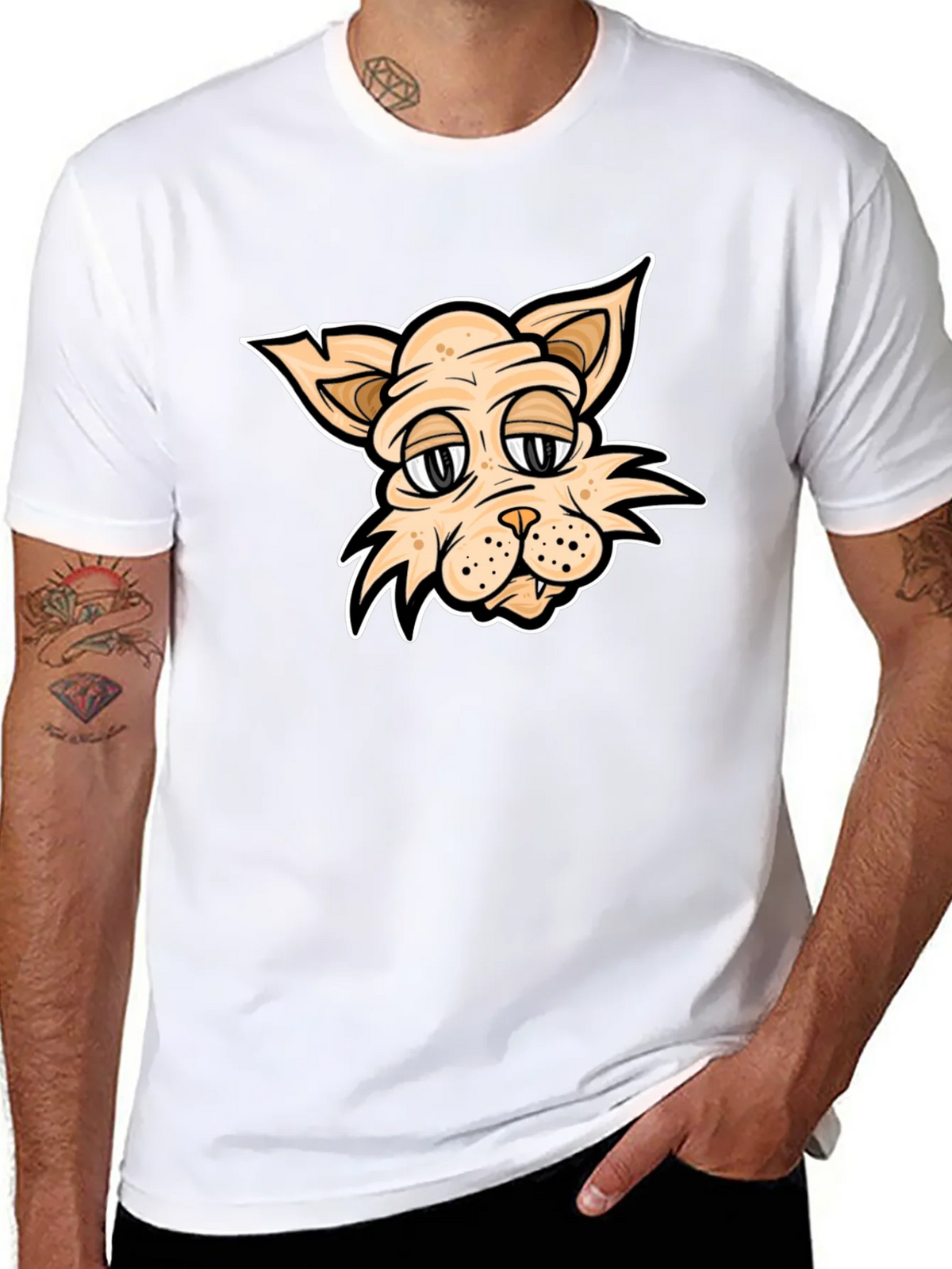 Cartoon Cat T-Shirt - Black Crew Neck product image 5