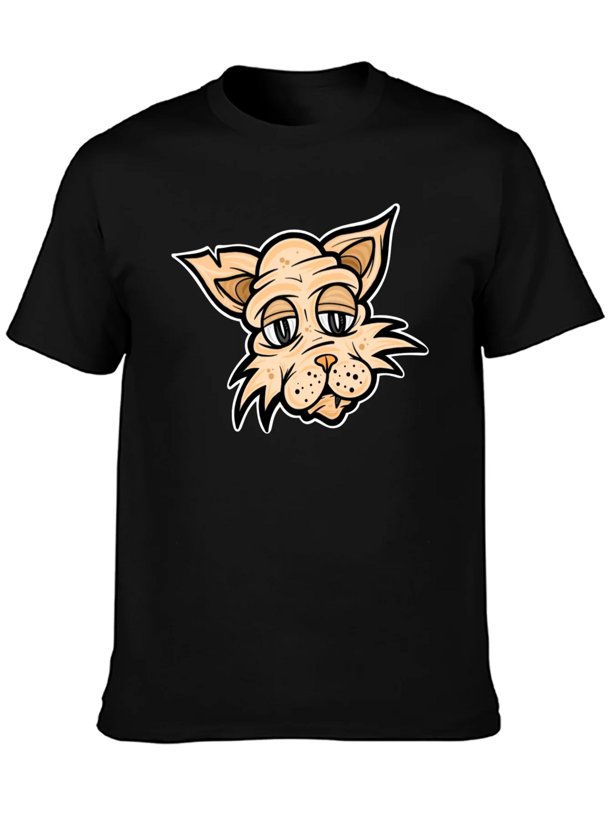 Cartoon Cat T-Shirt - Black Crew Neck product image 2