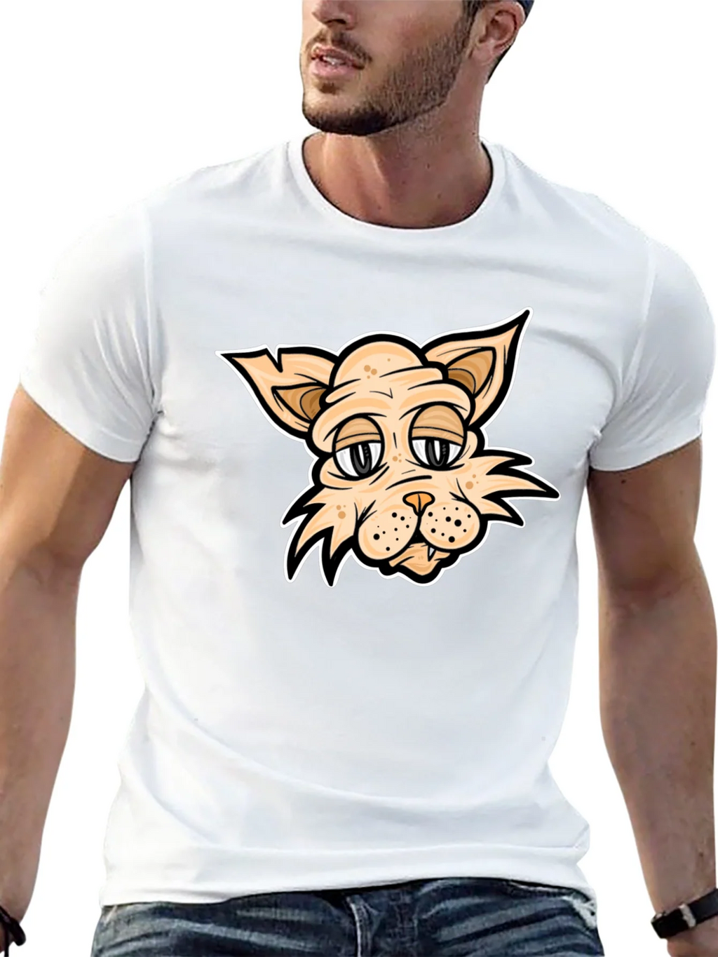 Cartoon Cat T-Shirt - Black Crew Neck product image 9