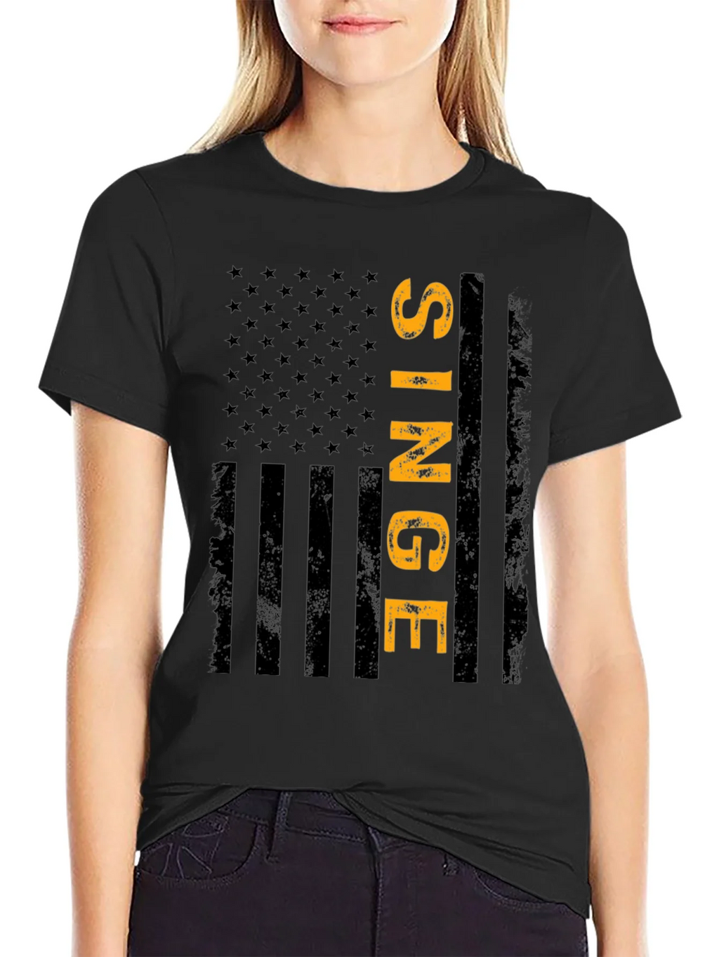 Single American Flag T-Shirt - Black product image 1