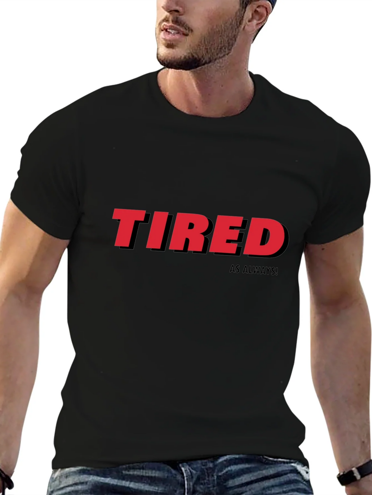 Tired As Always Graphic Tee - Black Cotton T-Shirt product image 6