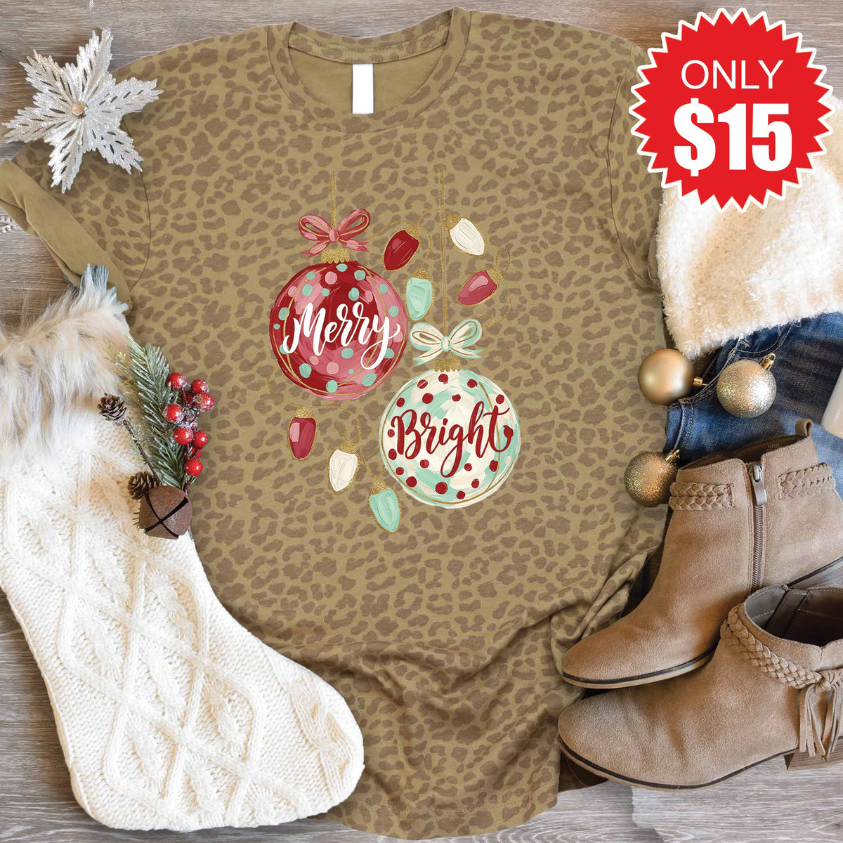 Merry and Bright Tee - Brown Leopard - 15 product image 1