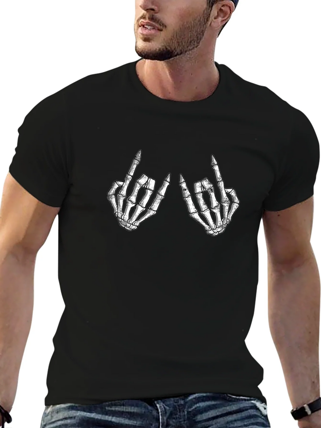 Skeleton Hands Graphic Tee - Black Crew Neck T-Shirt product image 3