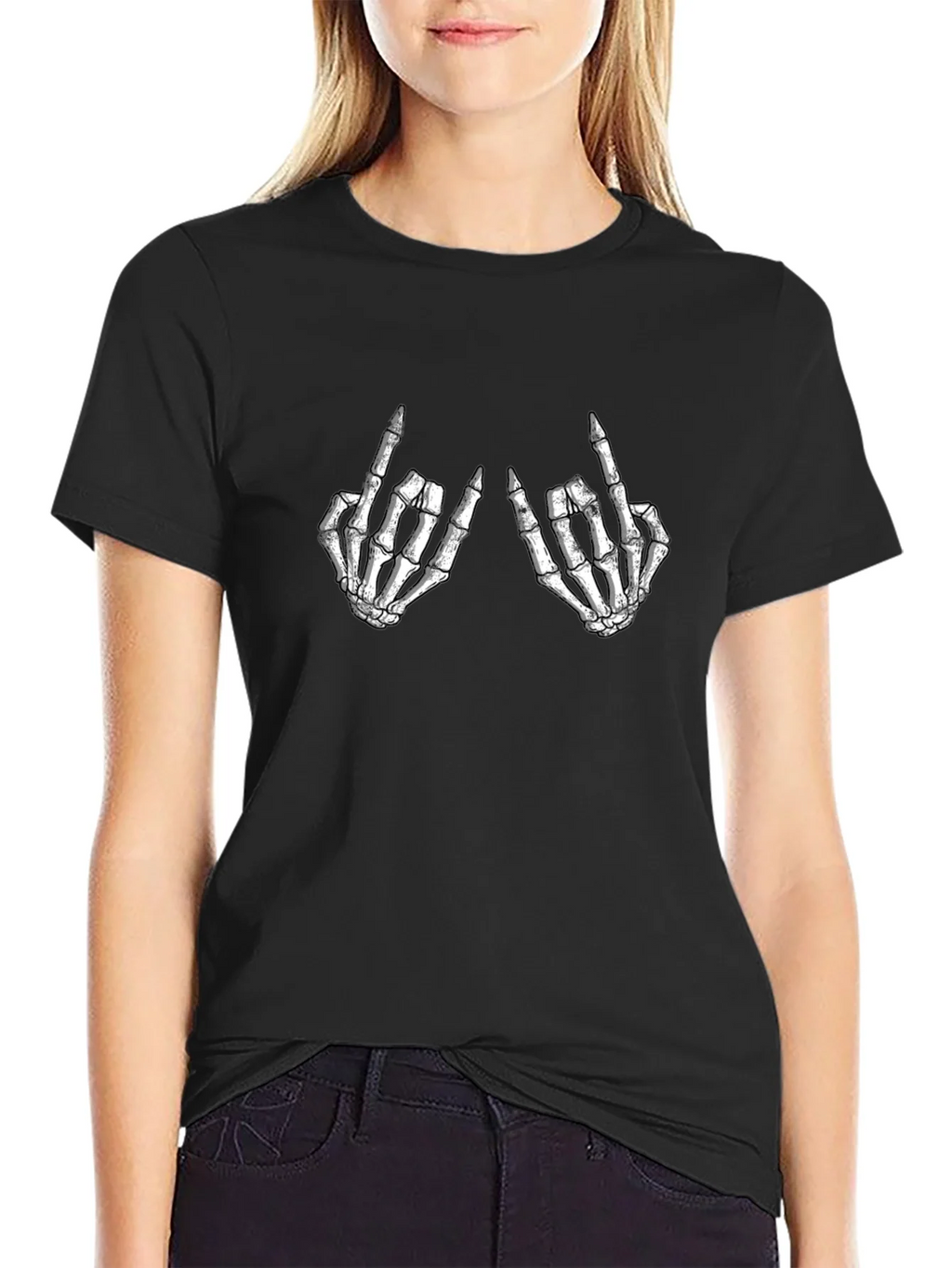 Skeleton Hands Graphic Tee - Black Crew Neck T-Shirt product image 1