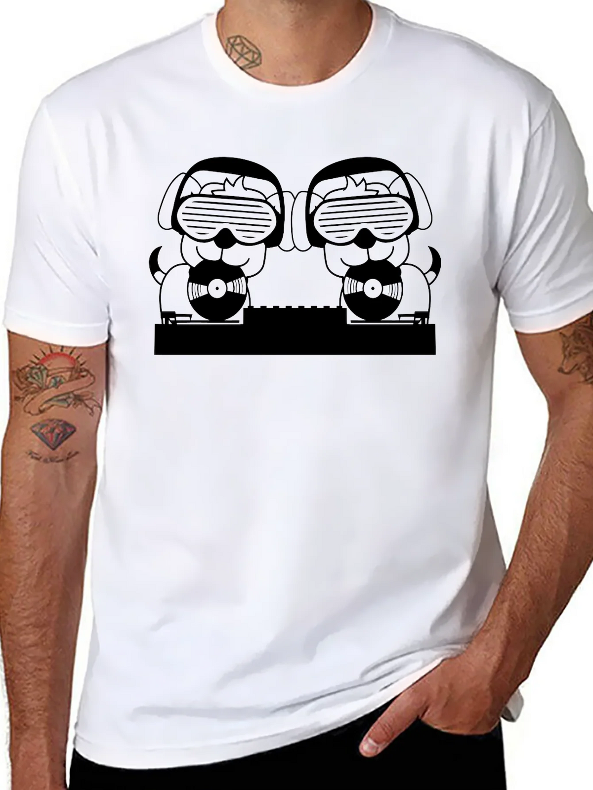 DJ Dogs Graphic Tee - Black Crew Neck T-Shirt product image 4