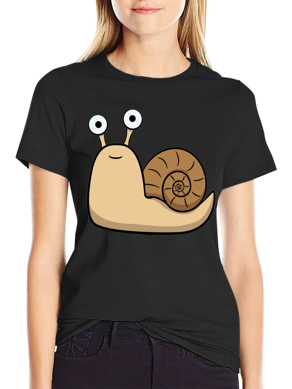 Cartoon Snail Graphic Black T-Shirt product image 2