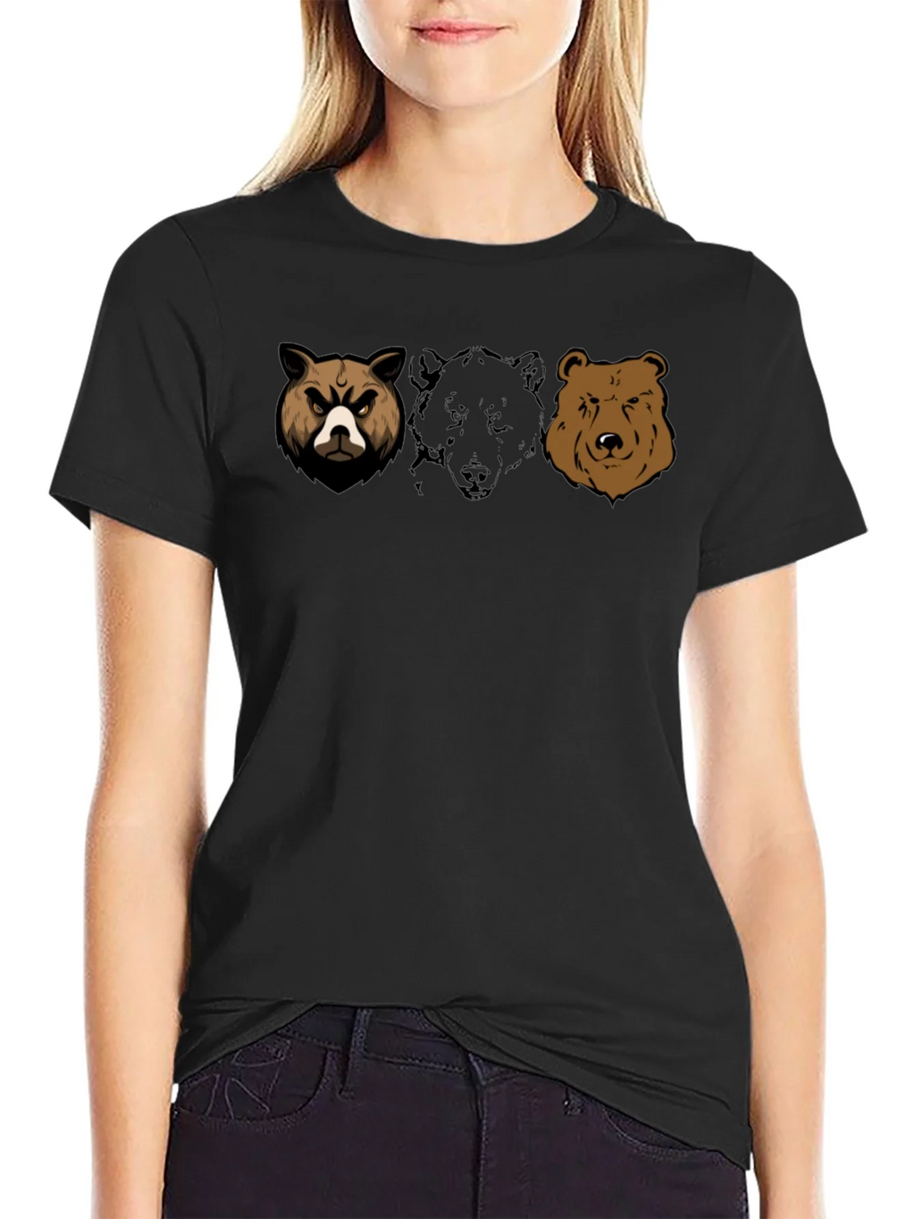 Bear Trio Graphic T-Shirt - Black Cotton Tee product image 2